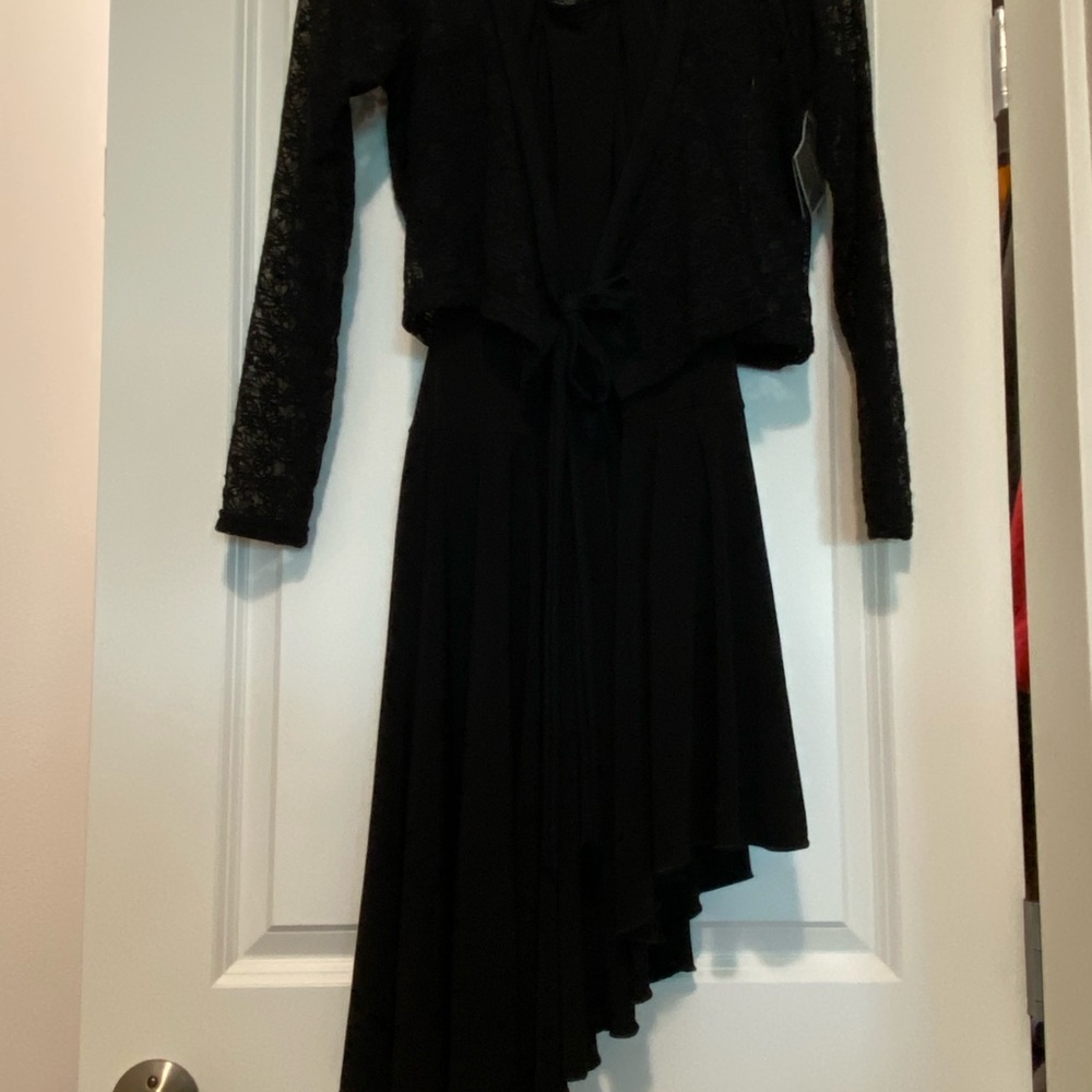 New!!Black Dance Dress with Lace Wrap Top – 2pcs for 1